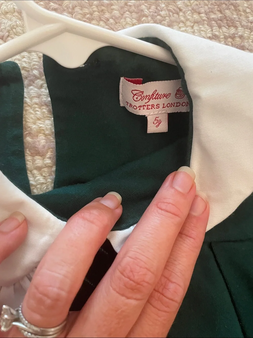 Trotters Forest Green Long-Sleeve Dress with White Ruffle Collar